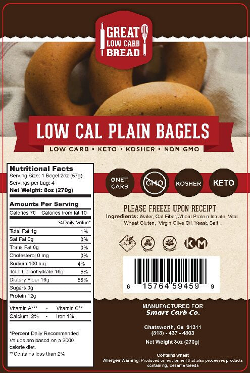 Great Low Carb 70 Calorie Plain Bagels bag of 4