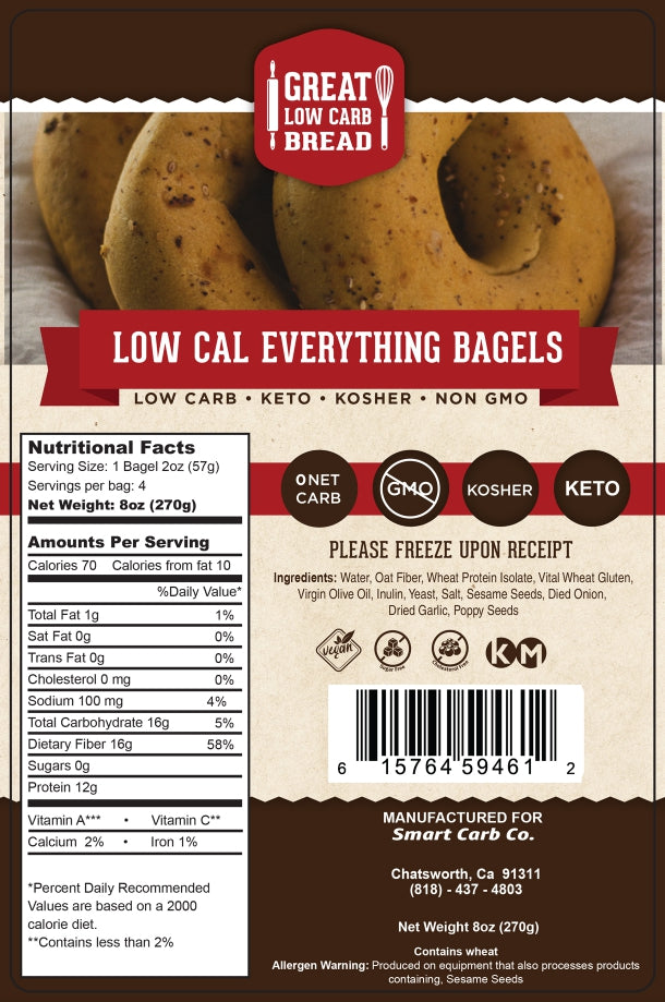 Great Low Carb 70 Calorie Everything Bagels bag of 4