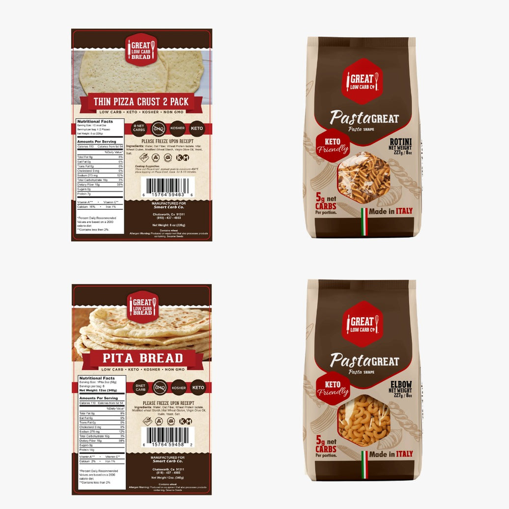 Low Carb Starter Box (Elbows, Rotini, Thin Pizza and Pita Bread)