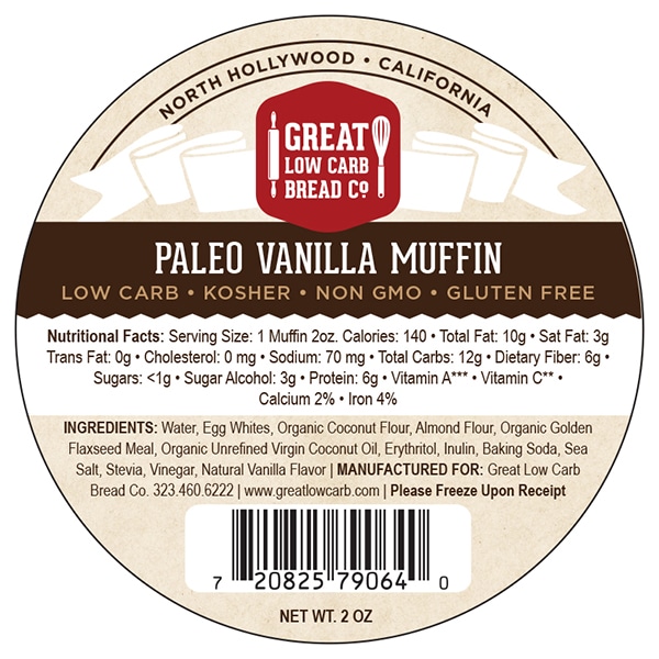 Great Low Carb Vanilla Paleo Muffin 2oz Pack of 12