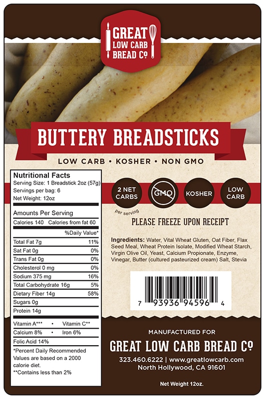 Great Low Carb Buttery Breadsticks 12 Bags Case
