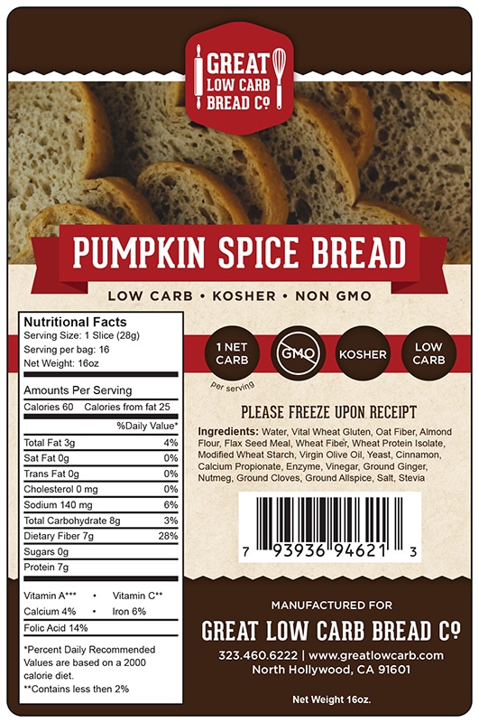 Great Low Carb Pumpkin Spice Bread 12 Loaf Case