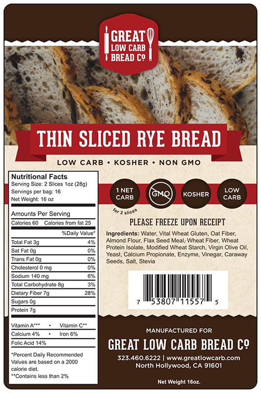 Great Low Carb Thin Sliced Rye Bread 12 Loafs Case