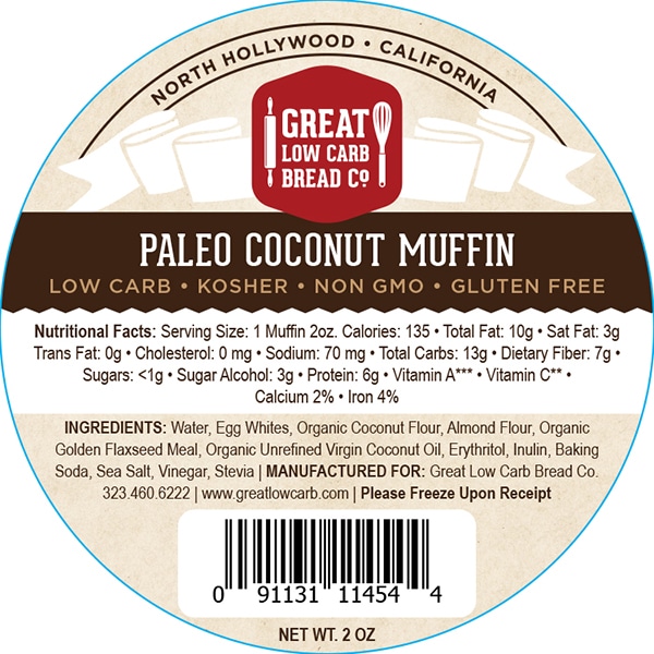 Great Low Carb Coconut Paleo Muffin 2oz Pack of 12