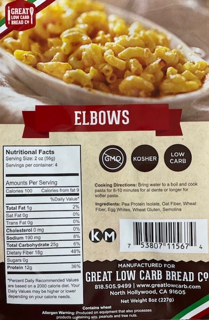 Great Low Carb Pasta Elbows 14 Bags Case