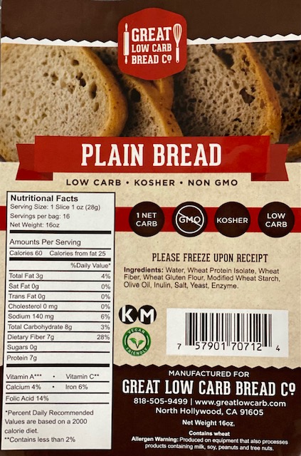 Great Low Carb Plain Bread 12 Loafs Case