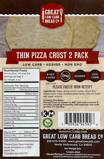 Great Low Carb Thin Pizza Crust 2 Pack 15 Bags Case