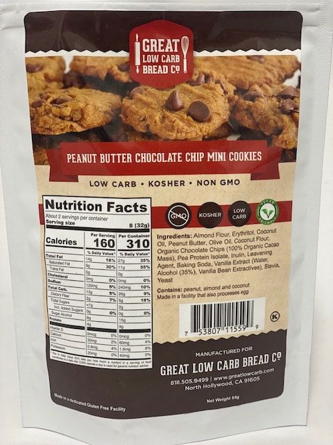GREAT LOW CARB PEANUT BUTTER CHOCOLATE CHIP MINI COOKIES 64g