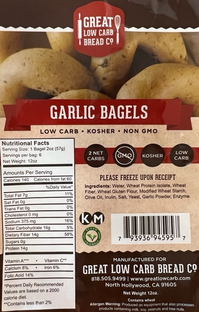 Great Low Carb Garlic Bagels 12 Bags Case