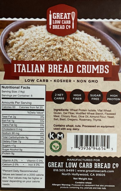 Great Low Carb Italian Bread Crumbs 4oz