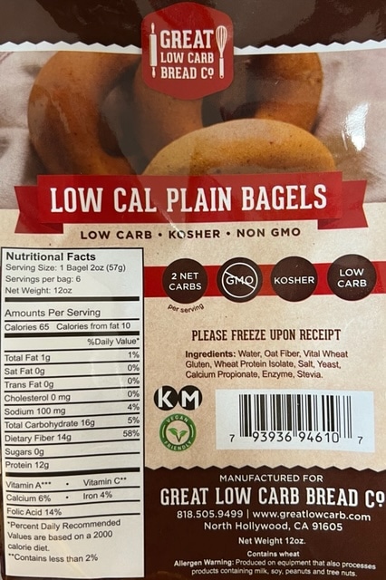 Great Low Carb 65 Calorie Plain Bagels 12 Bags Case