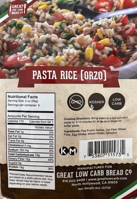 Great Low Carb Pasta Rice(orzo) 8oz bags. Case of 14 bags