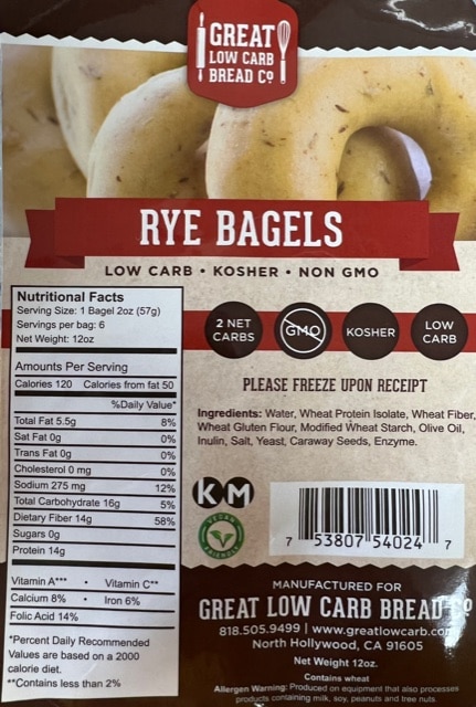 Great Low Carb Rye Bagels 12 Bags Case