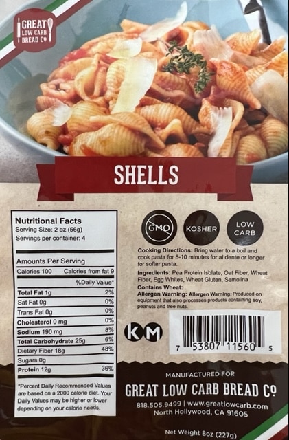 Great Low Carb Shells Pasta 8 oz. Case of 14
