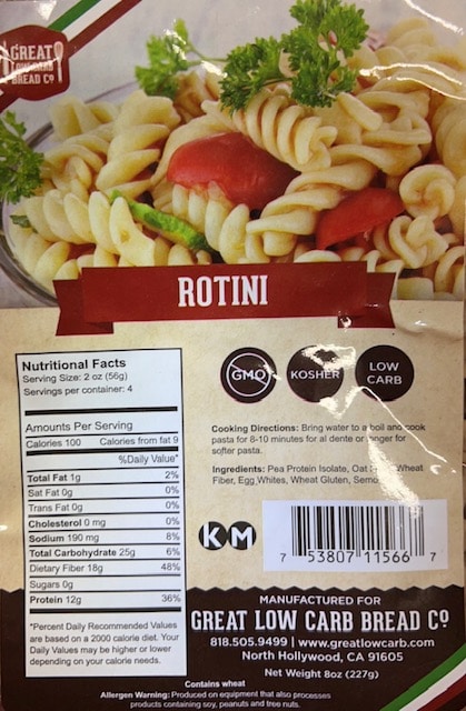 Great Low Carb Pasta Rotini 14 Bags Case
